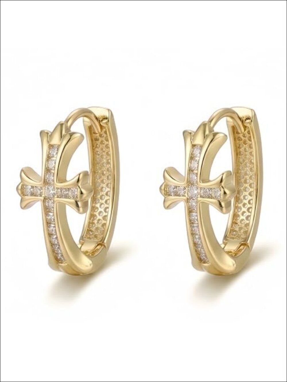 14K Gold Plated Cross Hoop Earrings Hypoallergenic Huggie Women